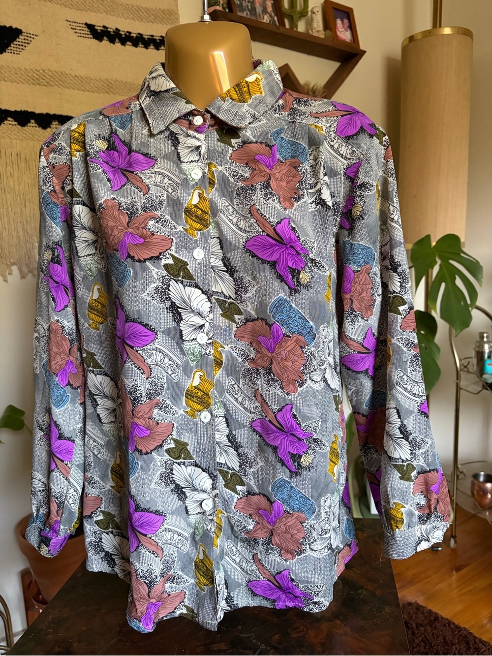 Vintage Floral Print Button Up Blouse